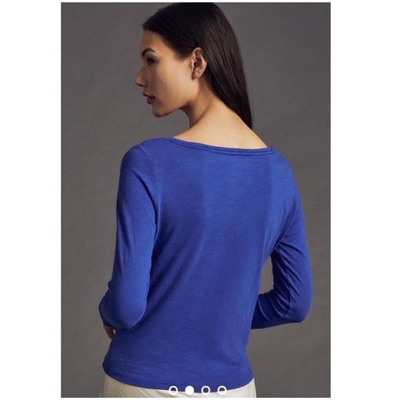 New Anthropologie Pilcro Long-Sleeve Twist Tee Blue Top Size XXS Anthro NWT - Picture 5 of 6